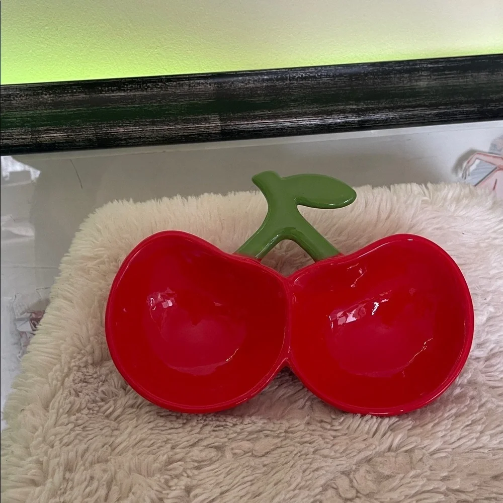 Red Cherry Shaped Ceramic Bowl pet feeder